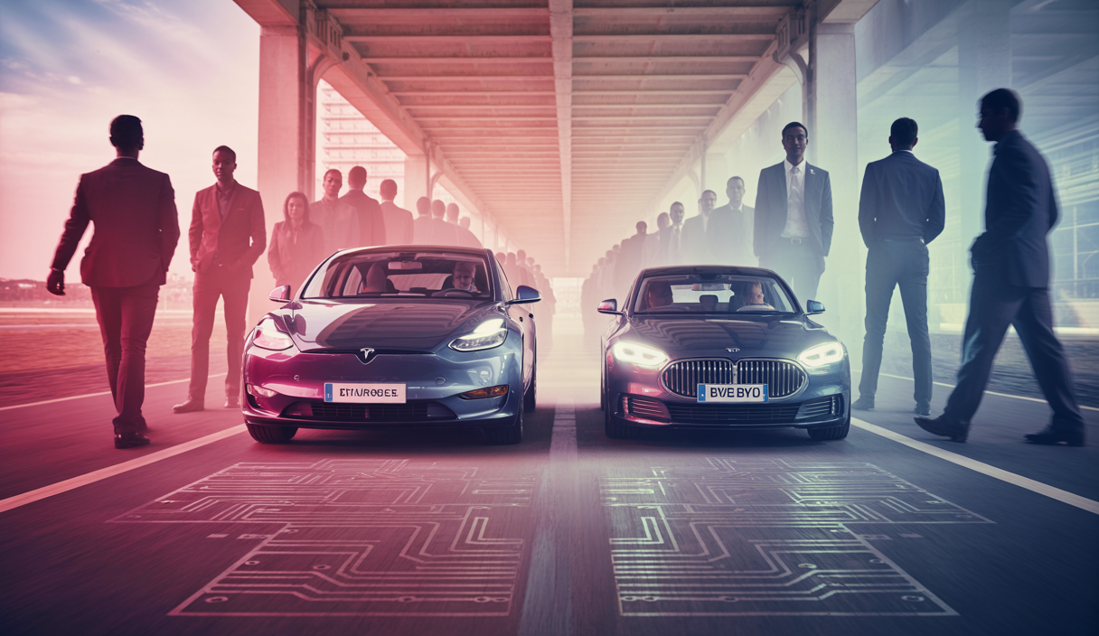 Illustration des défis de l'industrie automobile en Chine avec Tesla et BYD