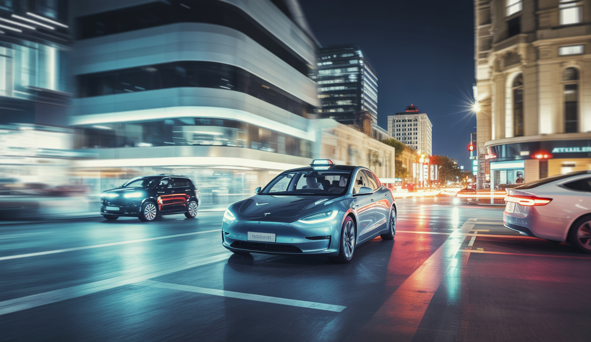 Image dynamique d'un robotaxi Tesla dans les rues d'Austin