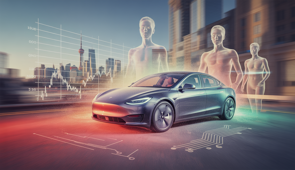 Image illustrant les défis actuels de Tesla avec un focus sur ses tensions internes et ses ventes en Chine dans le contexte économique de mai 2025.