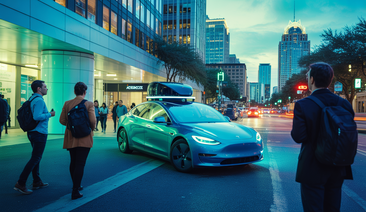 Illustration de la vision d'Elon Musk pour les véhicules autonomes avec un robotaxi Tesla