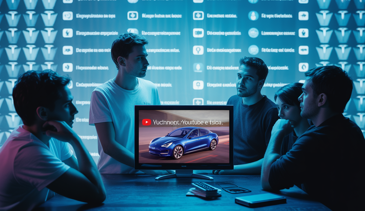 Illustration captivante montrant l'influence des chaînes YouTube sur la communauté Tesla.