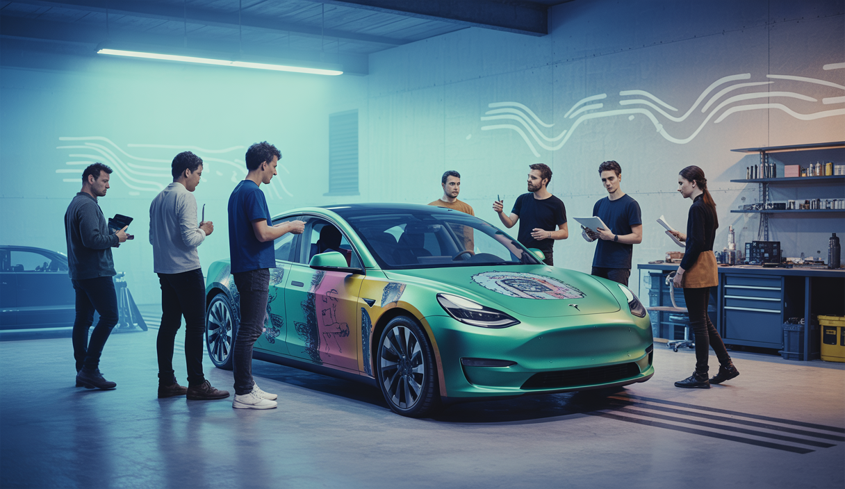Personnalisation créative d'une Tesla Model 3 dans une communauté innovante