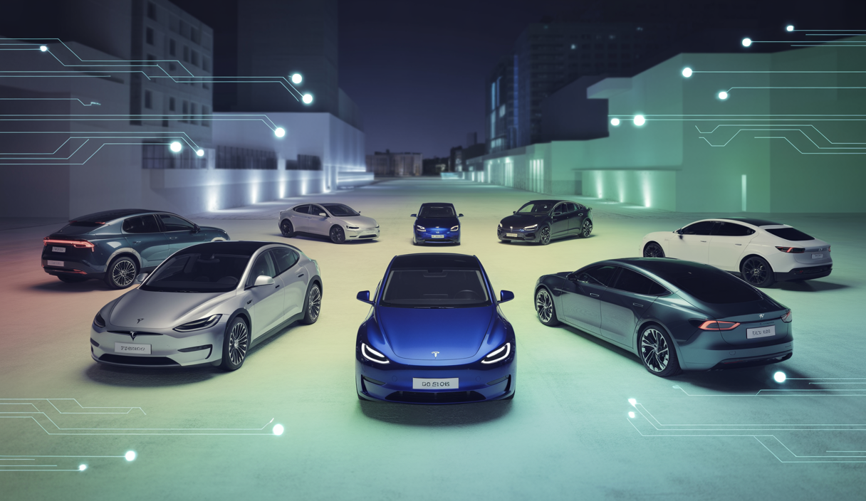 Image futuriste de la stratégie Tesla pour 2025, mettant en vedette des modèles de voitures électriques innovants.