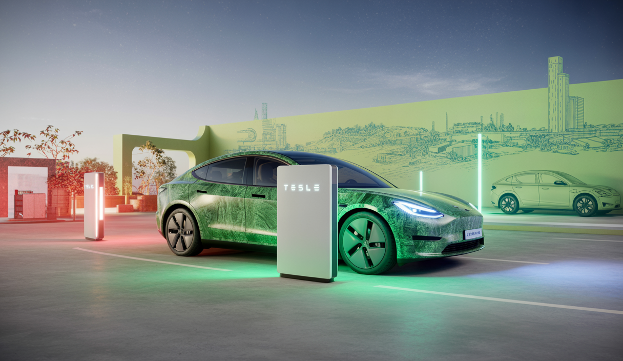 Image de batteries Tesla avec un accent sur l'innovation en recyclage et ambitions environnementales