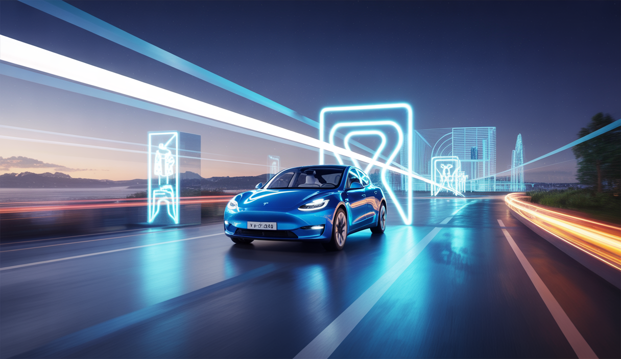 Tesla Model Y 2025 showcasing new features in an electrifying scene