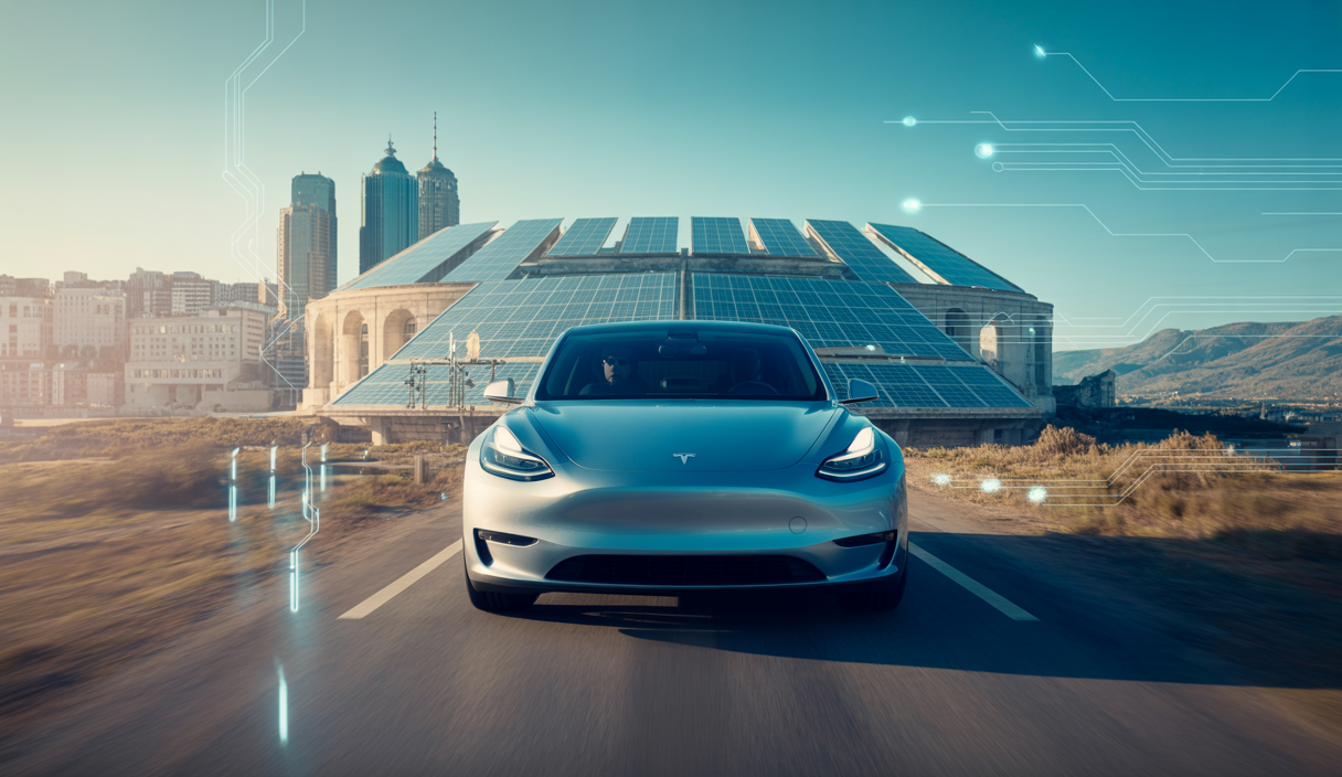 Image d'une Tesla Model Y futuriste dominant le marché en 2025 avec des ventes record