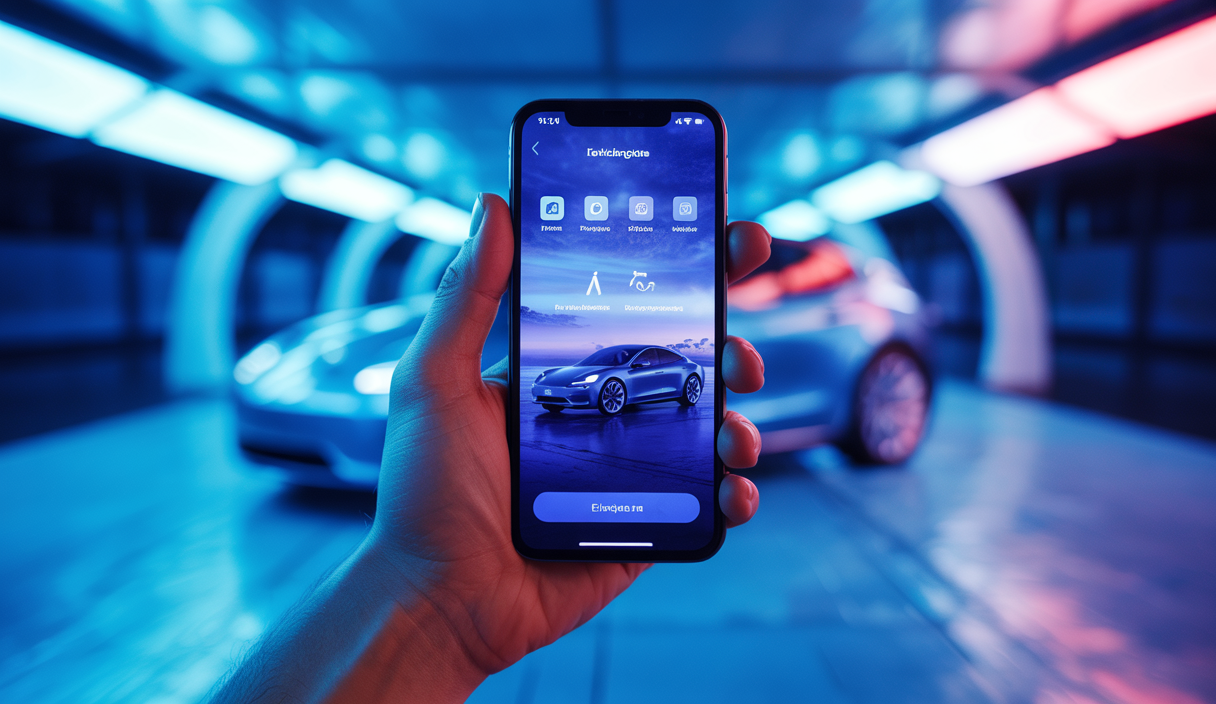 Illustration dynamique des fonctionnalités avancées de l'application Tesla iOS.