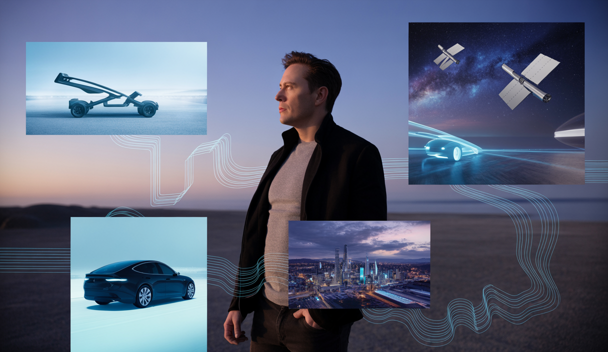 Illustration futuriste des ambitions de Tesla selon Elon Musk pour 2025