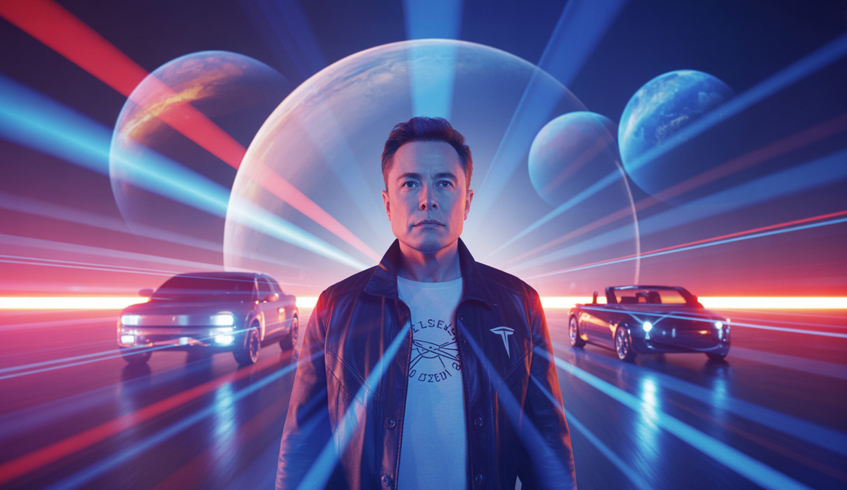 Illustration d'Elon Musk illustrant ses innovations spatiales et technologiques