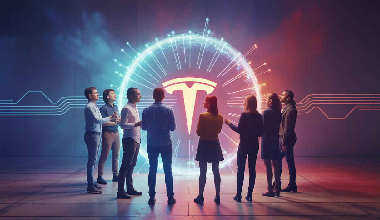 Illustration dynamique de la communauté Tesla engagée autour de la marque