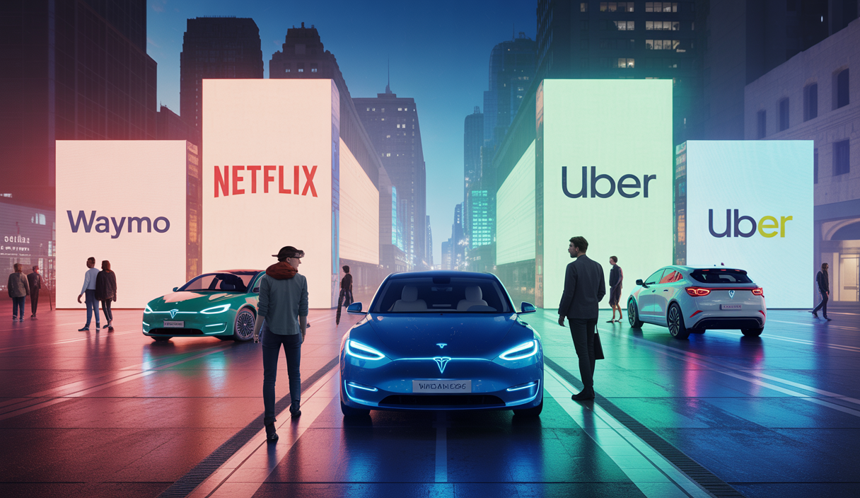 Technological innovation in 2025 with Tesla, Waymo, Netflix, and Uber