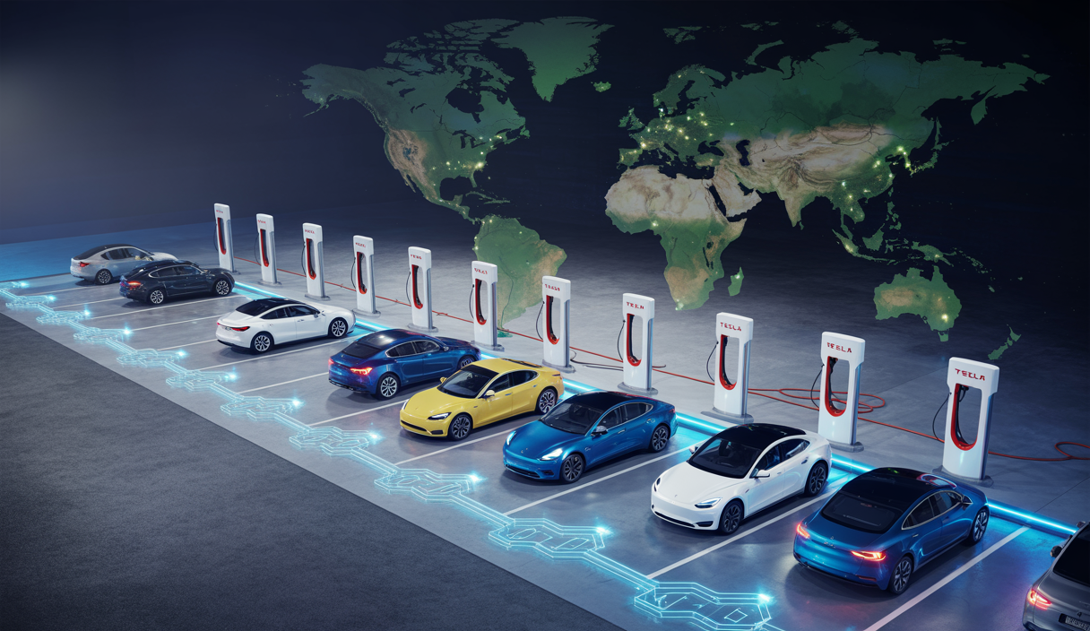 Illustration de l'expansion de l'infrastructure de recharge électrique de Tesla