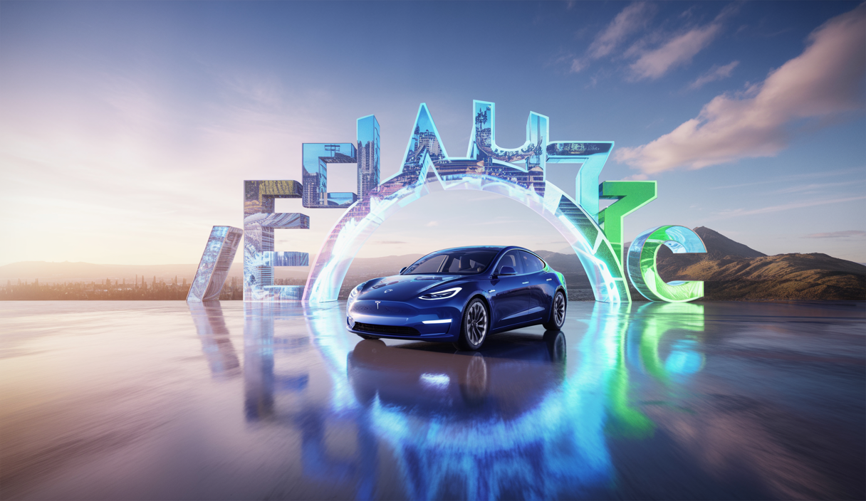 Illustration dynamique du Tesla Model Y dominant les marchés européen et australien.