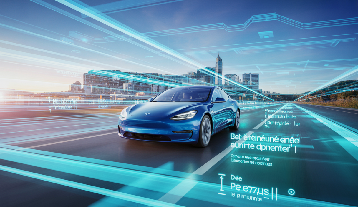 Illustration de Tesla, révolutionnant la conduite autonome avec IA et innovations en sécurité routière