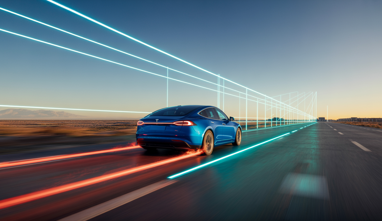 Image d'une voiture électrique Tesla en pleine accélération