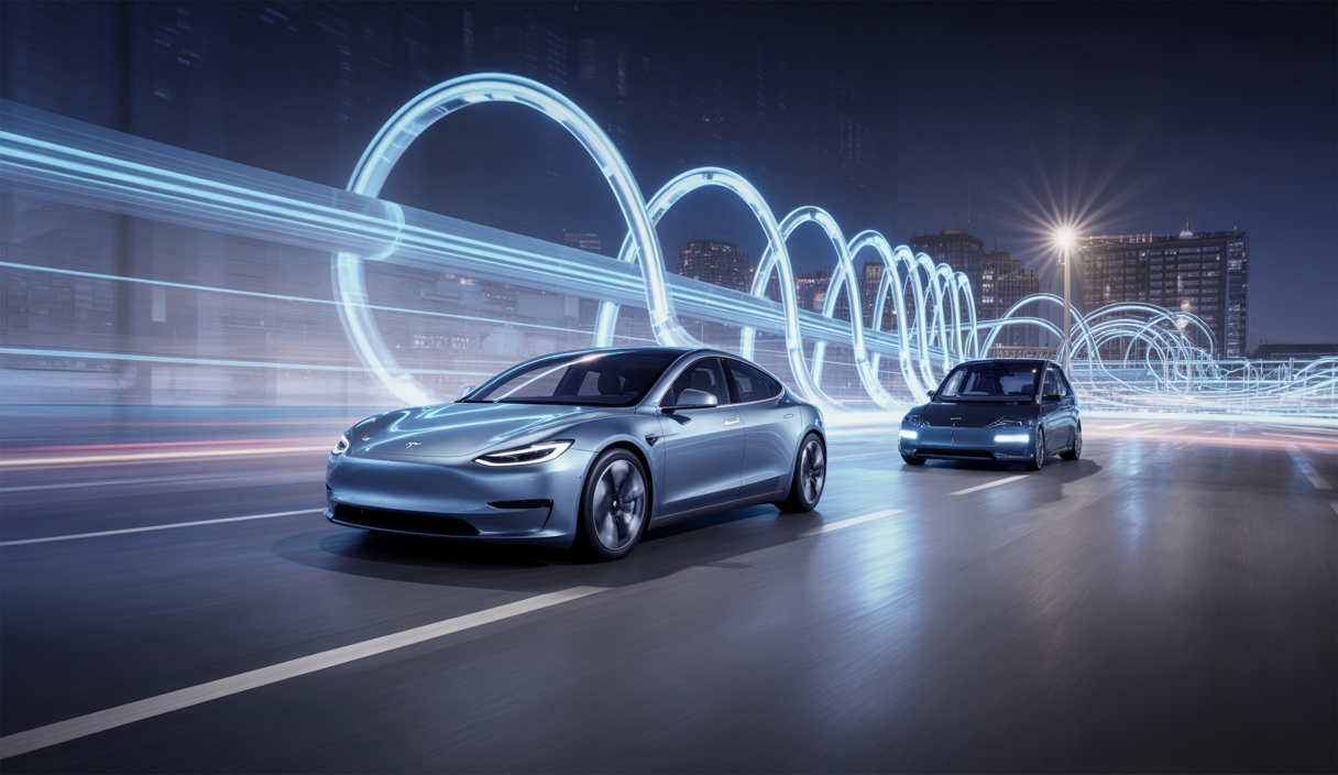 Illustration futuriste de vehicles autonomes Tesla