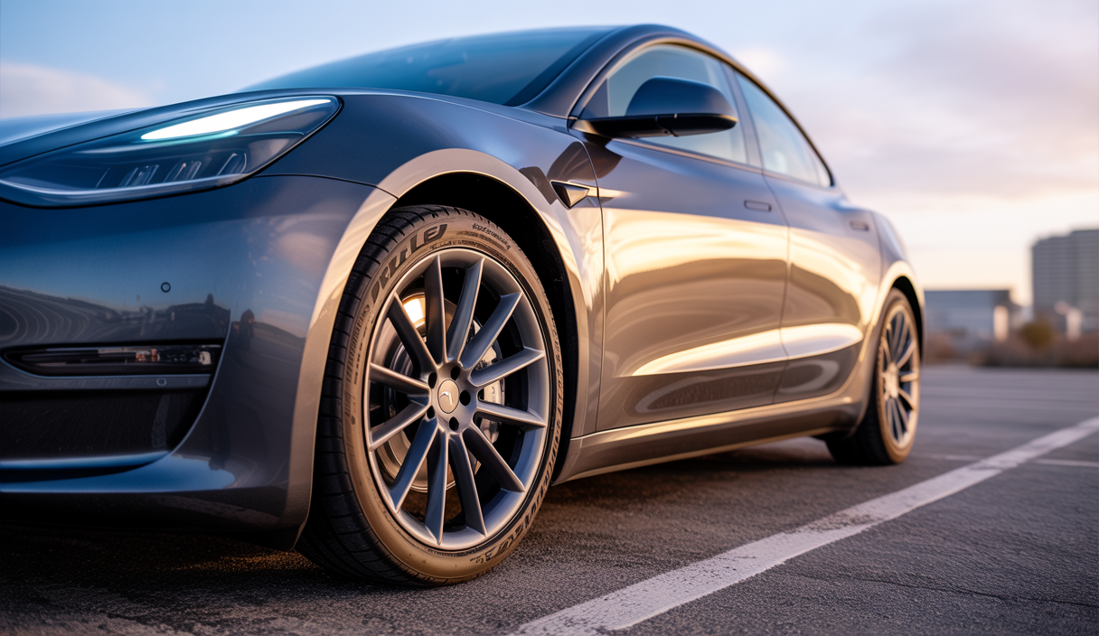 Roues forgées en aluminium de Tesla mises en valeur sur une Tesla Model 3 Performance, illustrant durabilité et design moderne