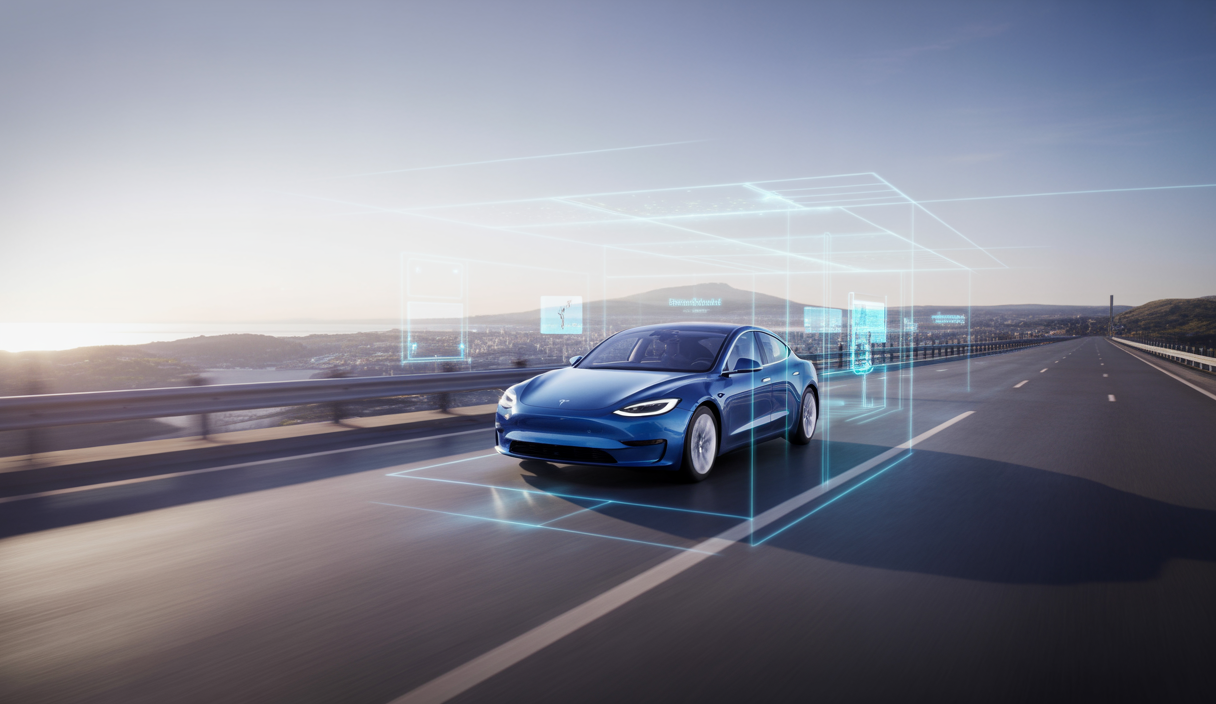 Illustration détaillée montrant la sécurité avancée des voitures Tesla