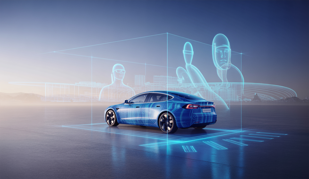 Illustration futuriste de la sécurité automobile chez Tesla