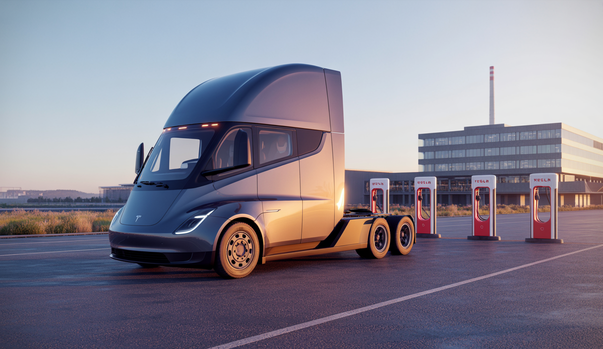 Tesla Semi camion électrique moderne en production de masse en Europe à partir de 2026, avec design aérodynamique et innovations clés