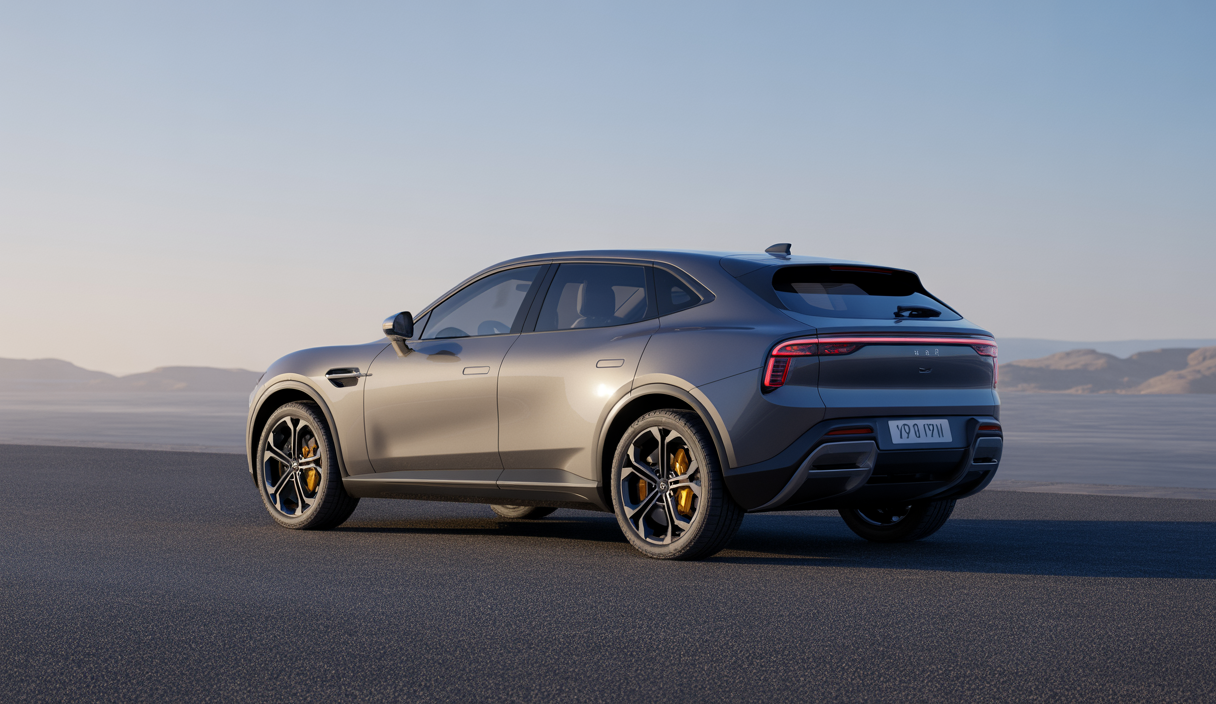 Le SUV électrique Xiaomi YU7 de couleur métallique, garé avec vue latérale, illustrant ses lignes modernes et aérodynamiques, en compétition avec le Tesla Model Y en arrière-plan dans un environnement urbain contemporain sous une lumière naturelle douce
