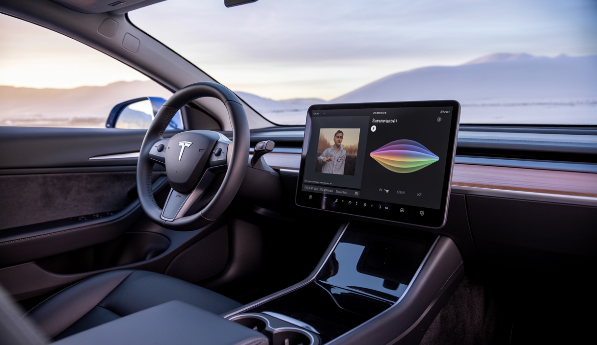 Tableau de bord Tesla avec Grok AI interactif, éclairage Light Sync vibrant et affichage amélioré de la dashcam