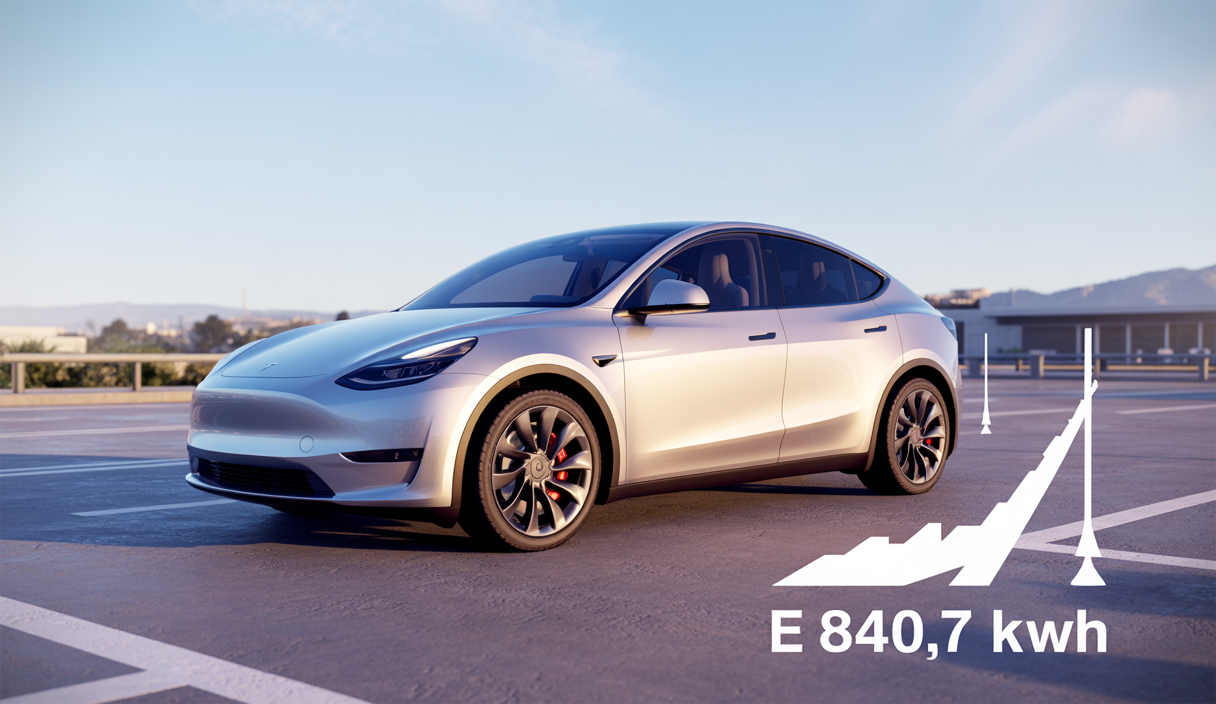 Tesla Model Y électrique abordable avec batterie LFP de 84,7 kWh sur fond urbain moderne